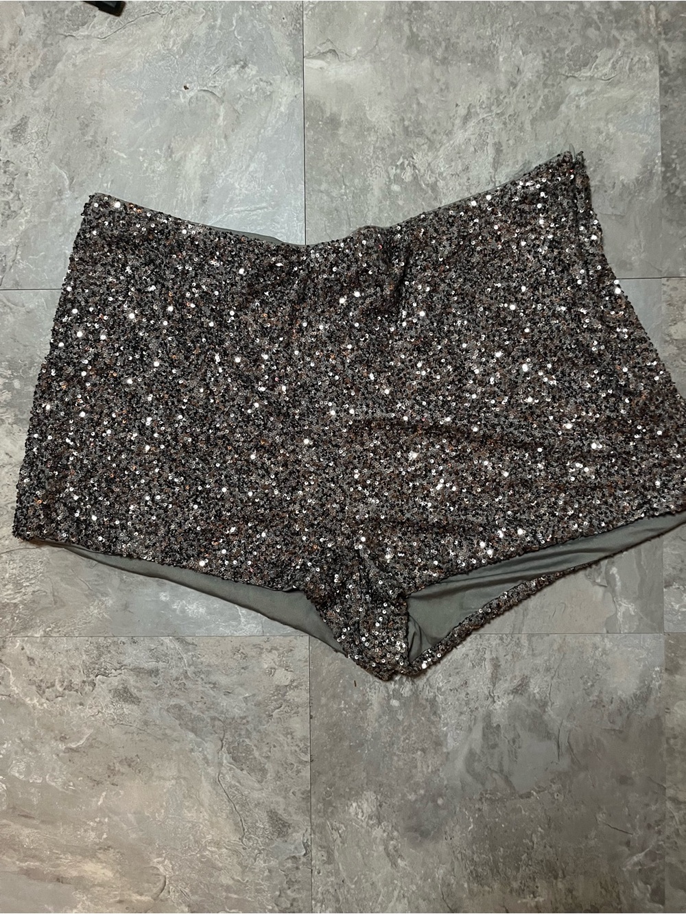 Never Fully Dressed Womens Sequin High-Waist Shorts - Charcoal